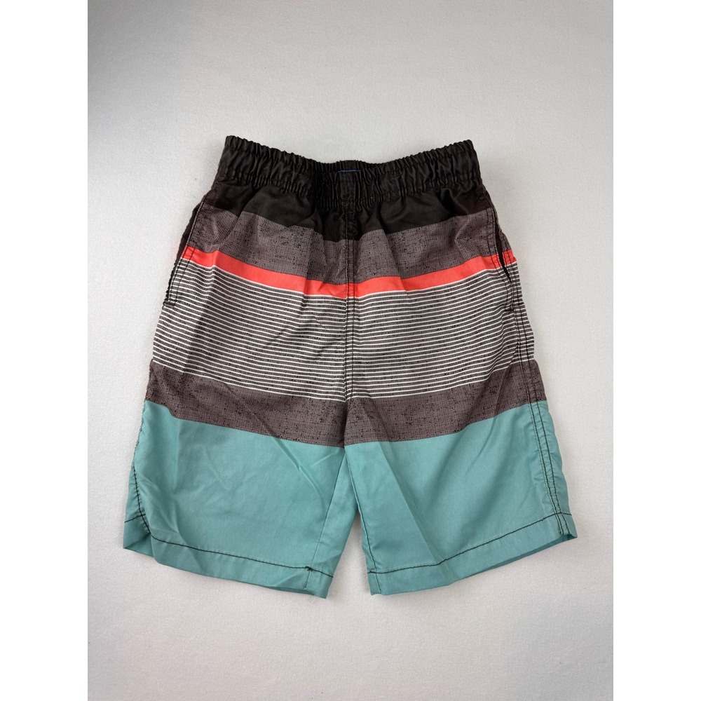 Nilua Surf Boys Swim Trunks Size 8 Gray Aqua Striped Mesh Lined Board Shorts
